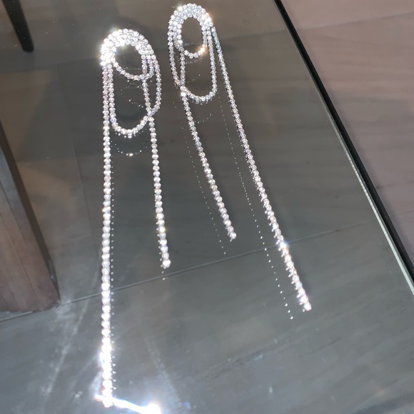 Anthropologie Shashi Vroom Long Rhinestone Prom Earrings - Picture 11 of 12